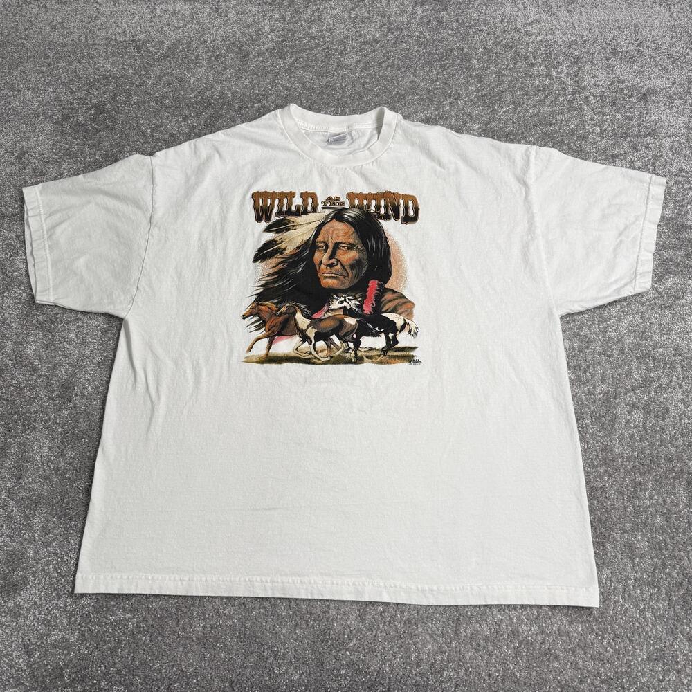 Vintage Native American Shirt Mens 3XL White Wild As The Wind Horse Graphic Tee